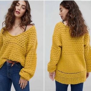 Free people Yellow Golden Knit Chunky Sweater